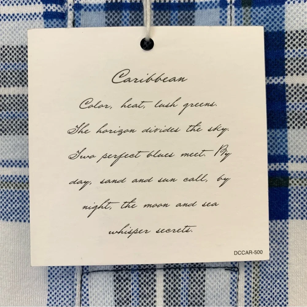 DANIEL CREMIEUX Men's Plaid Short Sleeve Blue & White Polo Shirt NWT Medium #959 - Picture 5 of 10